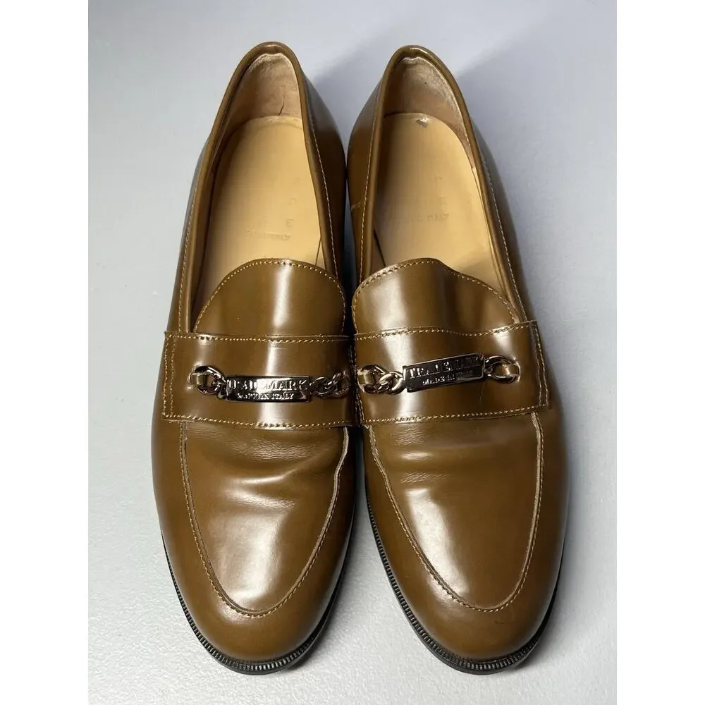 Brown Leather Loafers Dress Shoes Womens 39 Made in Italy 